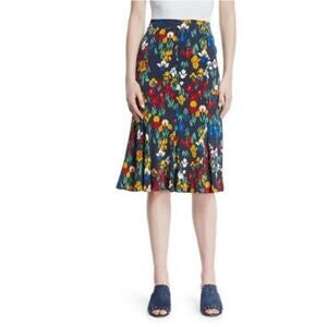 Tory Burch Jada Floral Print Jersey Navy Iris Garden Swiss Dot Skirt Women's M